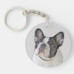 French Bulldog (Brindle Pied) Painting - Dog Art Keychain