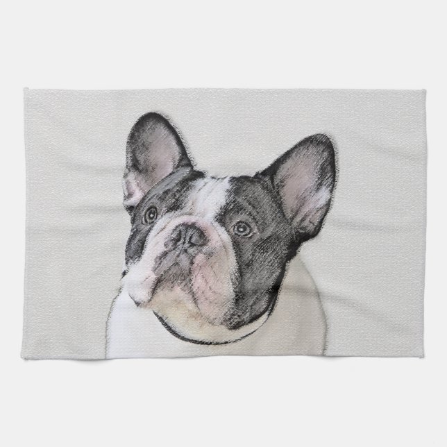 French Bulldog (Brindle Pied) Painting - Dog Art Kitchen Towel (Horizontal)