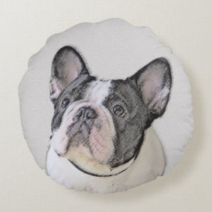 French Bulldog (Brindle Pied) Painting - Dog Art Round Pillow