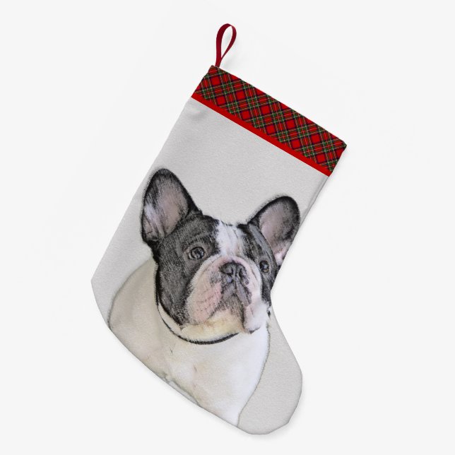 French Bulldog (Brindle Pied) Painting - Dog Art Small Christmas Stocking (Front (Hanging))