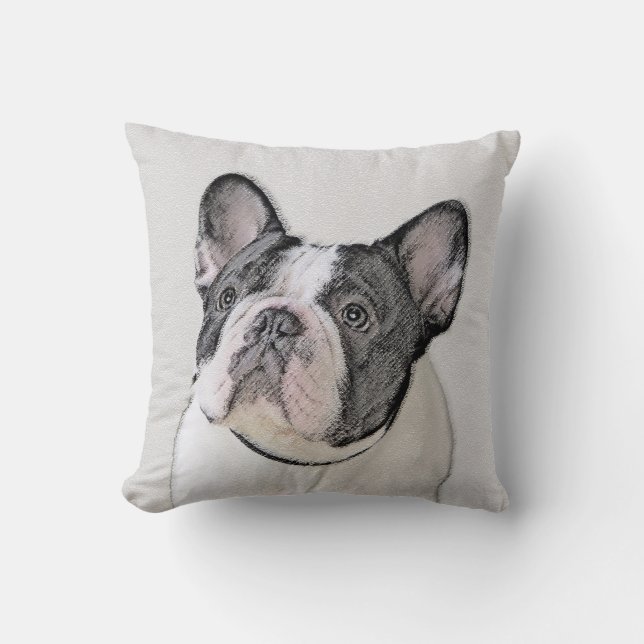 French Bulldog (Brindle Pied) Painting - Dog Art Throw Pillow (Front)