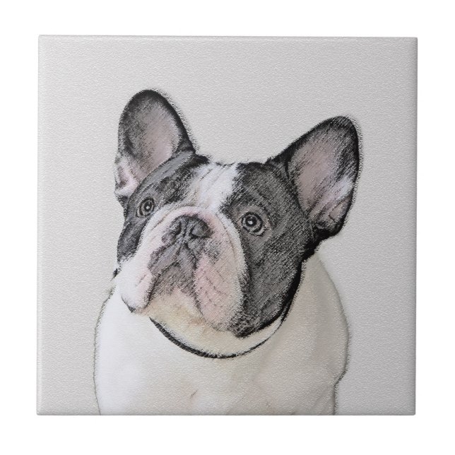French Bulldog (Brindle Pied) Painting - Dog Art Tile (Front)