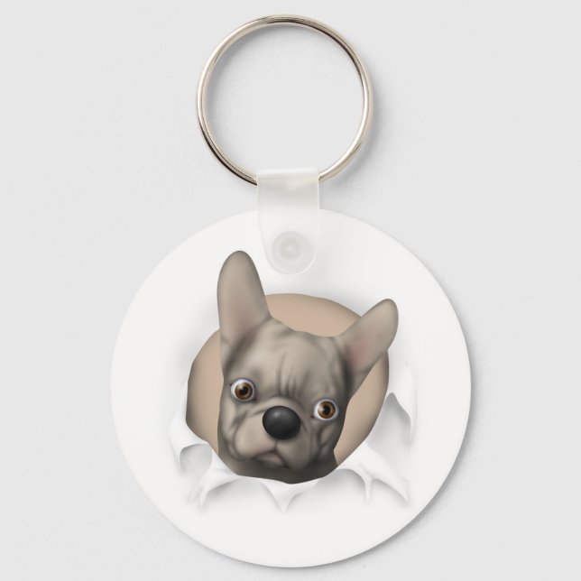 French Bulldog (Buff) Busting Out Keychain (Front)