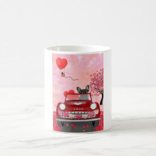 French Bulldog Car with Hearts Valentine's  Coffee Mug