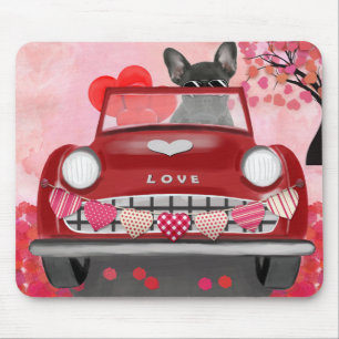 French Bulldog Car with Hearts Valentine's  Mouse Pad