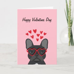 French Bulldog - carte des valentines noires heure
