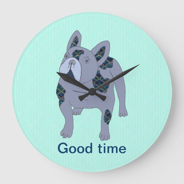 French Bulldog Cartoon French Bulldog Large Clock (Front)