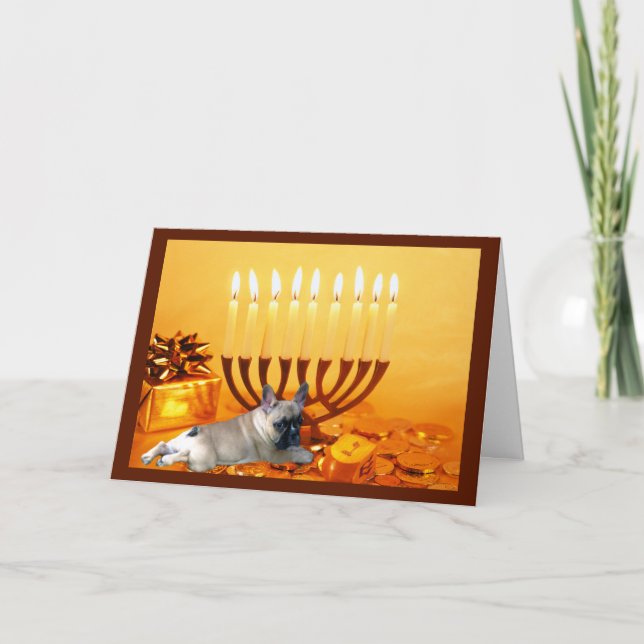 French Bulldog Chanukah Card Menorah (Front)