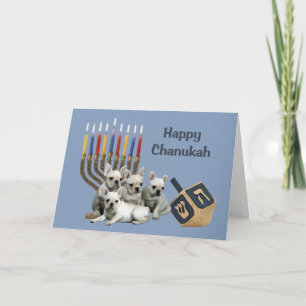 French Bulldog Chanukah Card Menorah Dreidel