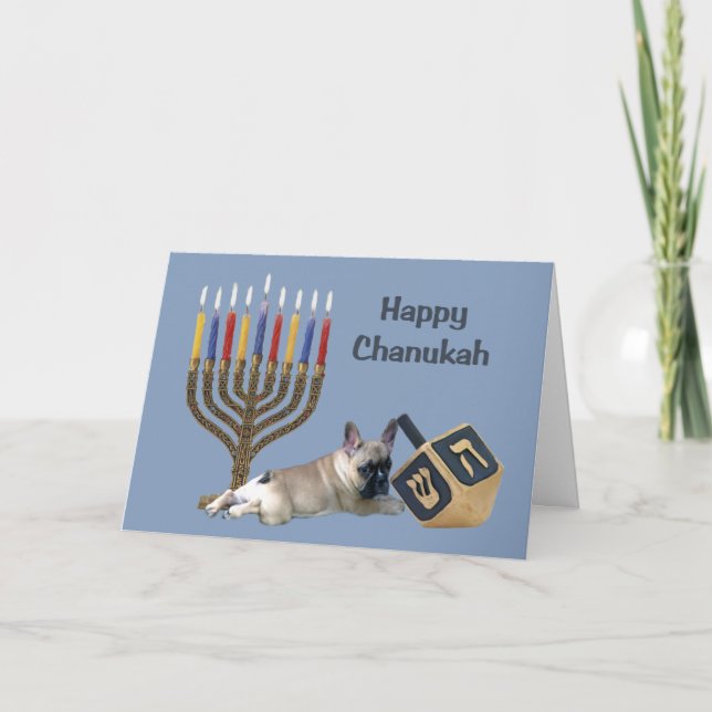 French Bulldog Chanukah Card Menorah Dreidel (Front)