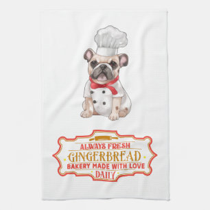 French Bulldog Chef Baking Gingerbread Kitchen Towel