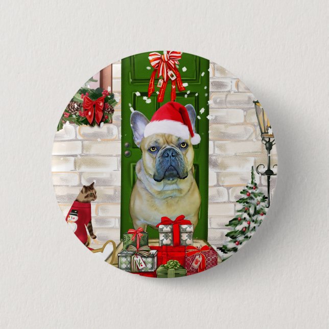 French Bulldog Christmas 2 Inch Round Button (Front)