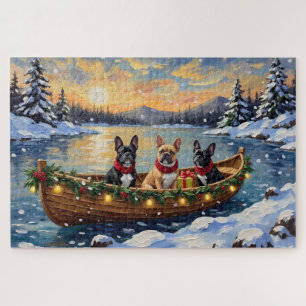 French Bulldog Christmas Boat Holiday Jigsaw Puzzle