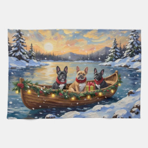 French Bulldog Christmas Boat Holiday Kitchen Towel