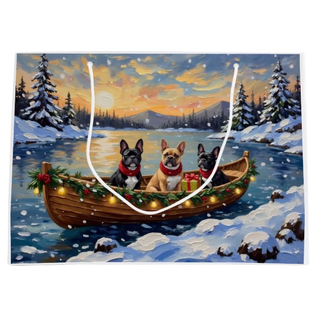 French Bulldog Christmas Boat Holiday Large Gift Bag (Front)