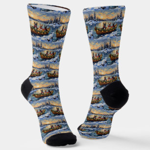 French Bulldog Christmas Boat Holiday Socks