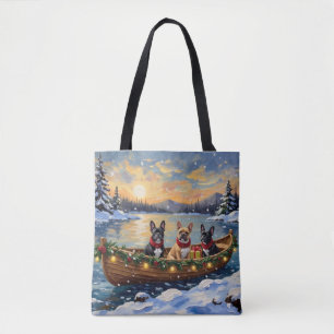 French Bulldog Christmas Boat Holiday Tote Bag