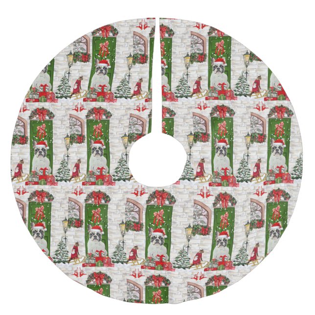 French Bulldog Christmas  Brushed Polyester Tree Skirt (Front)