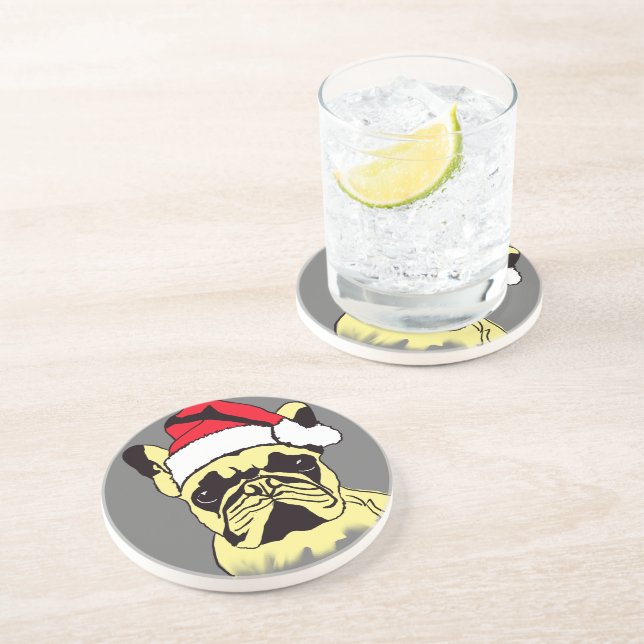 French Bulldog Christmas Cartoon Sandstone Coaster (Side)