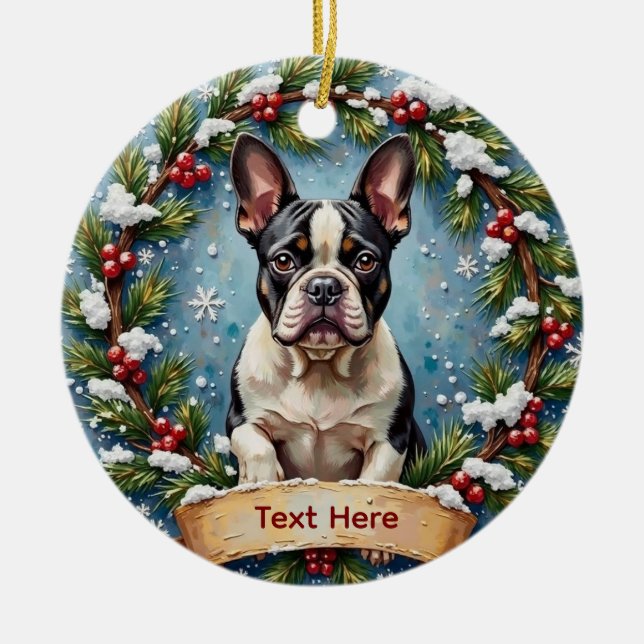 French Bulldog Christmas Ceramic Ornament (Front)