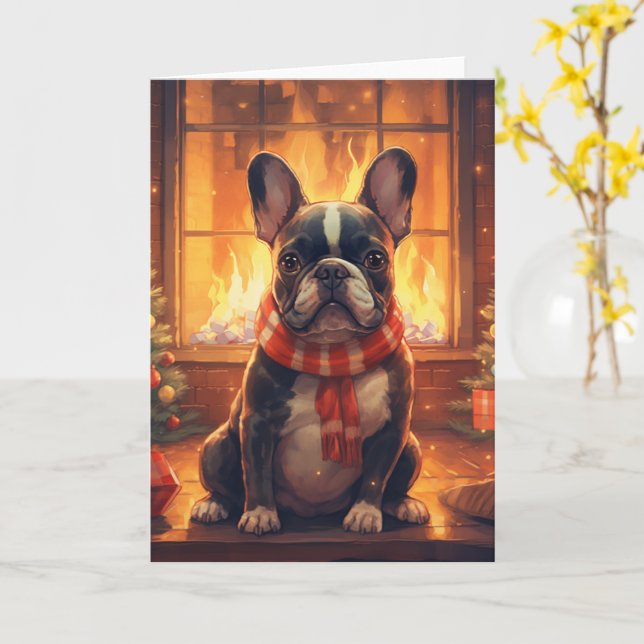 French Bulldog Christmas – Cozy Sweater Card (Yellow Flower)