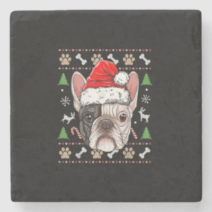 french bulldog christmas dog santa with hat gift stone coaster