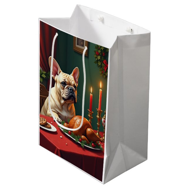 French Bulldog Christmas Eve Feast Painting Medium Gift Bag (Front Angled)
