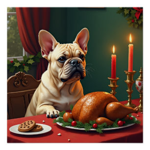 French Bulldog Christmas Eve Feast Painting Poster