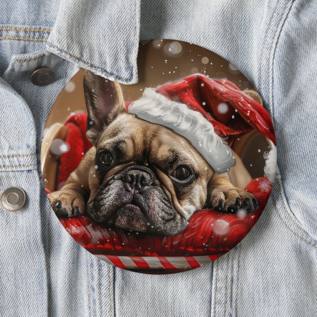 French Bulldog Christmas Festive  6 Inch Round Button (In Situ)