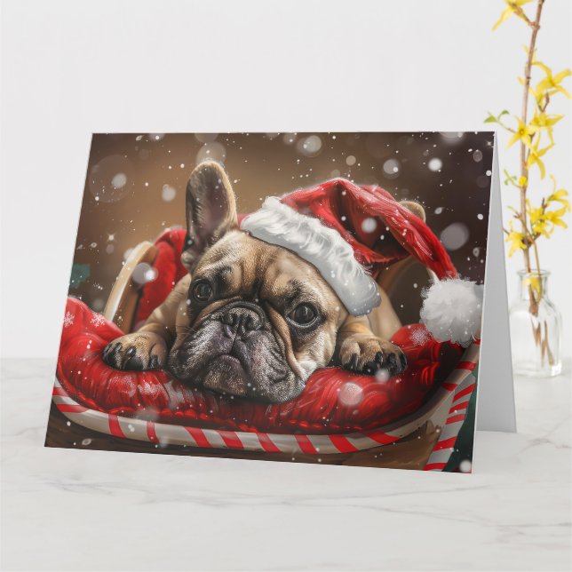 French Bulldog Christmas Festive  Card (Yellow Flower)