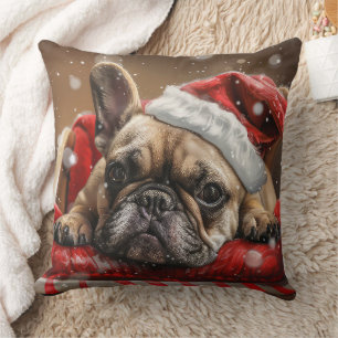 French Bulldog Christmas Festive Throw Pillow