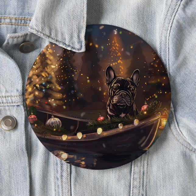 French Bulldog Christmas Festive Voyage 6 Inch Round Button (In Situ)
