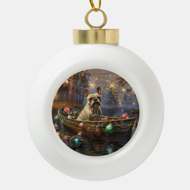 French Bulldog Christmas Festive Voyage  Ceramic Ball Christmas Ornament (Front)