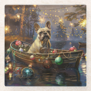 French Bulldog Christmas Festive Voyage  Glass Coaster