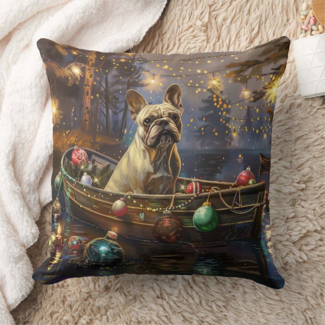 French Bulldog Christmas Festive Voyage  Throw Pillow (Blanket)
