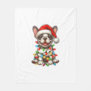French Bulldog Christmas Lights Santa Hat Boys Gir Fleece Blanket
