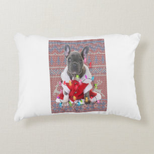 French Bulldog Christmas Lights Ugly Sweater Dog Accent Pillow