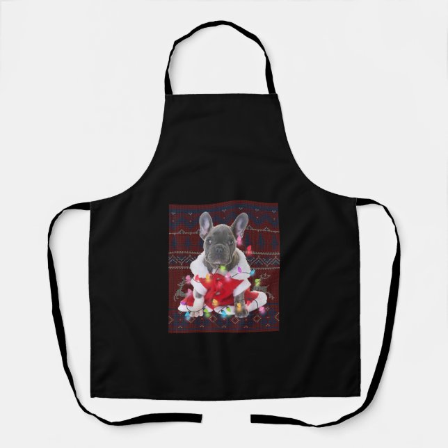 French Bulldog Christmas Lights Ugly Sweater Dog Apron (Front)
