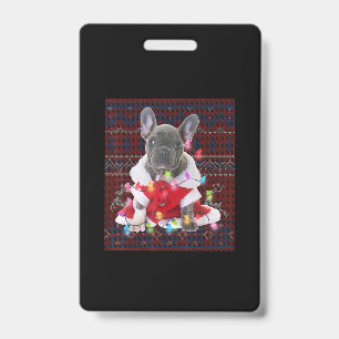 French Bulldog Christmas Lights Ugly Sweater Dog Badge