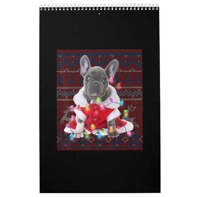 French Bulldog Christmas Lights Ugly Sweater Dog Calendar (Cover)