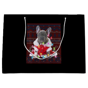 French Bulldog Christmas Lights Ugly Sweater Dog Large Gift Bag