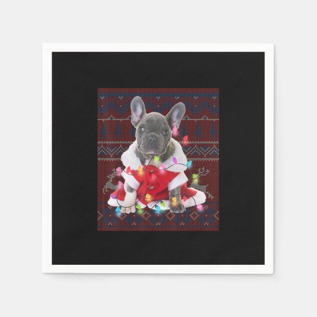 French Bulldog Christmas Lights Ugly Sweater Dog Napkin (Front)