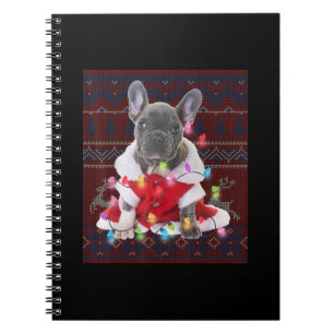 French Bulldog Christmas Lights Ugly Sweater Dog Notebook