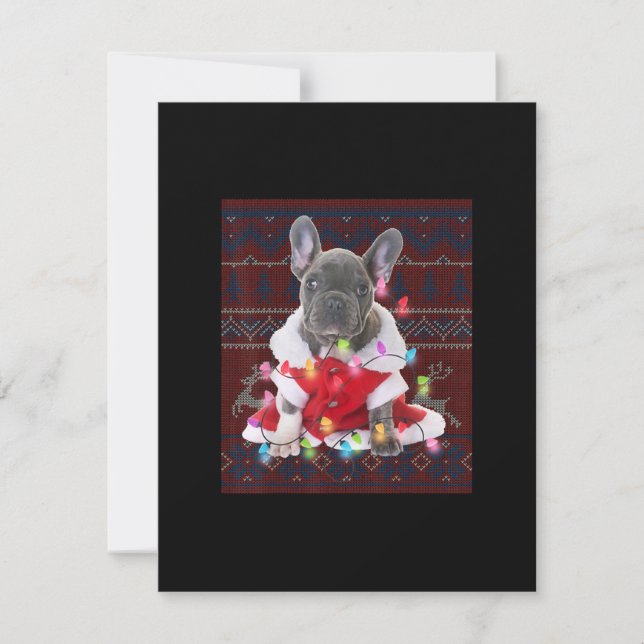 French Bulldog Christmas Lights Ugly Sweater Dog Thank You Card (Front)