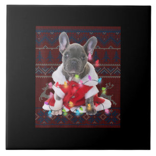 French Bulldog Christmas Lights Ugly Sweater Dog Tile
