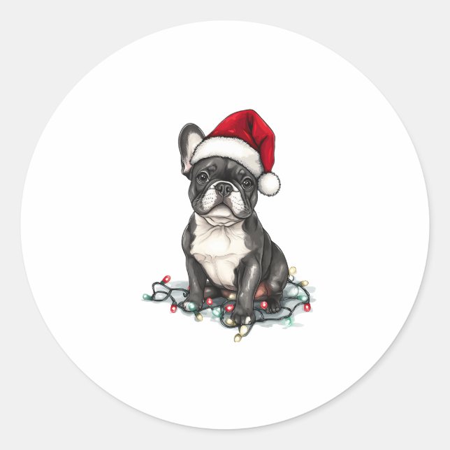 French Bulldog Christmas Lights Xmas Dogs Gifts Me Classic Round Sticker (Front)