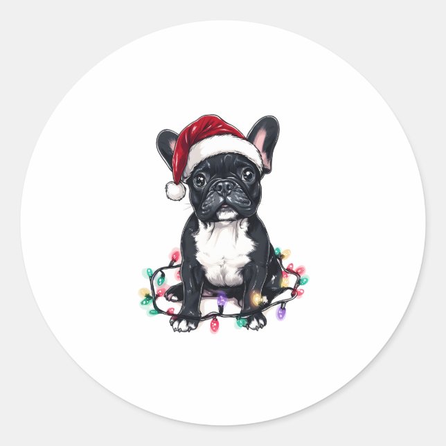 French Bulldog Christmas Lights Xmas Dogs Gifts Me Classic Round Sticker (Front)