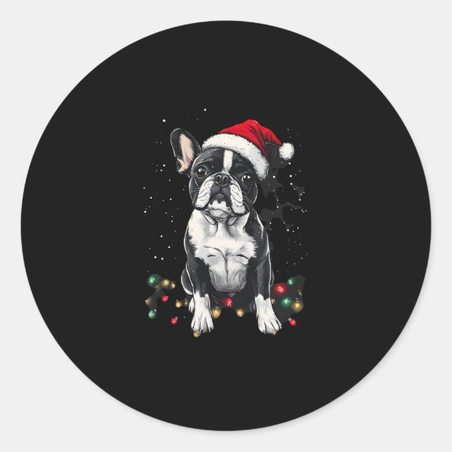 French Bulldog Christmas Lights Xmas Dogs Gifts Me Classic Round Sticker (Front)