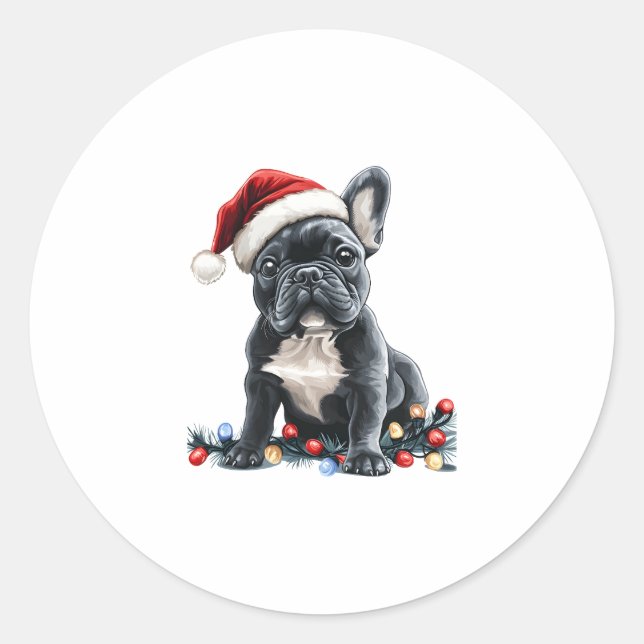 French Bulldog Christmas Lights Xmas Dogs Gifts Me Classic Round Sticker (Front)