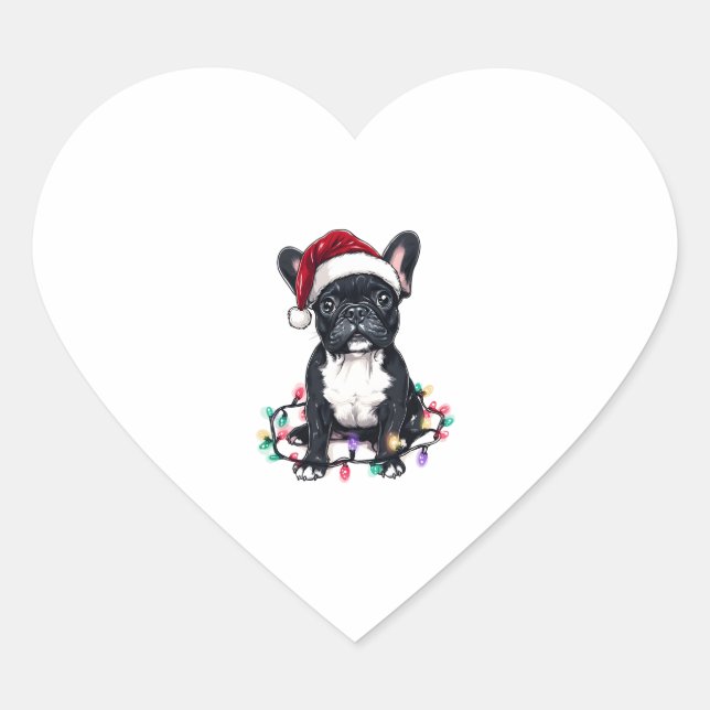 French Bulldog Christmas Lights Xmas Dogs Gifts Me Heart Sticker (Front)